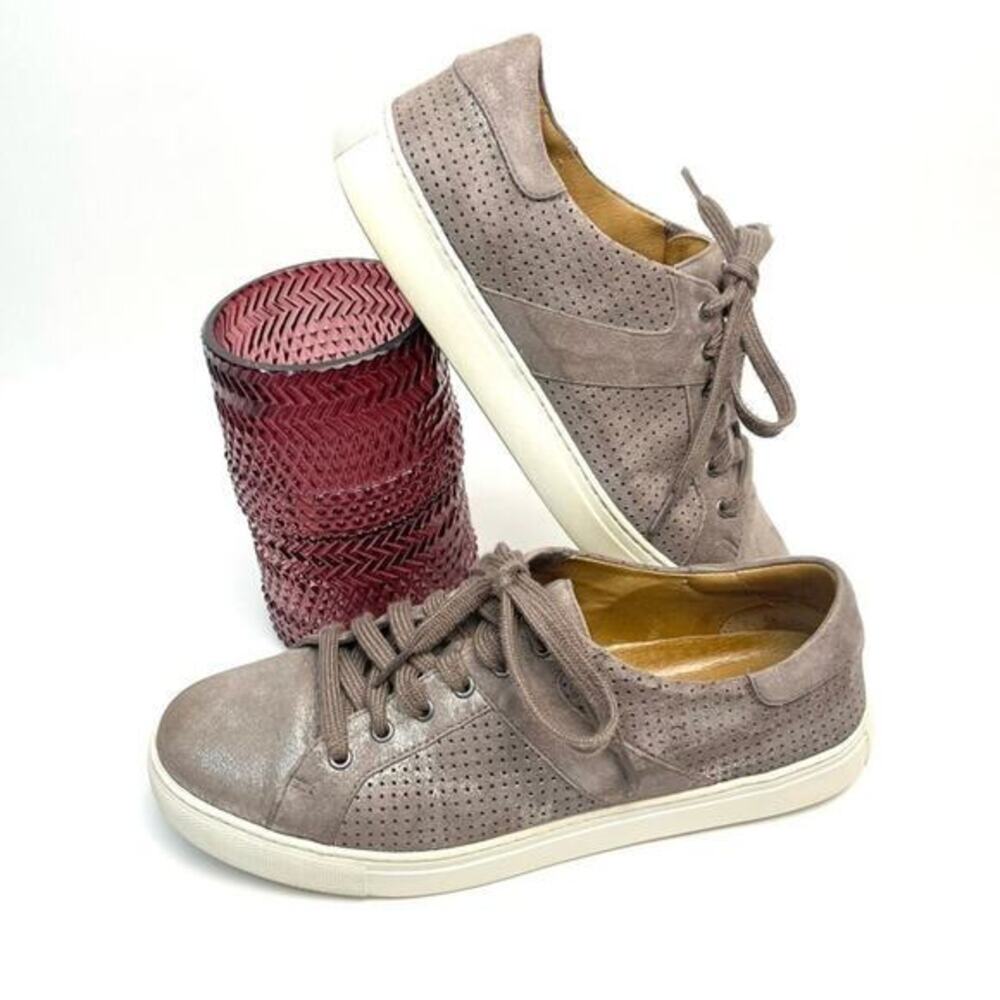 Trask Lindsey Sneakers Pewter Italian Metallic Suede‎ Size 8